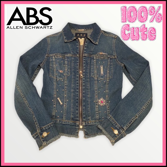 ABS BLING BEDAZZLED JEAN JACKET WORN ONCE Sz P - Picture 5 of 8